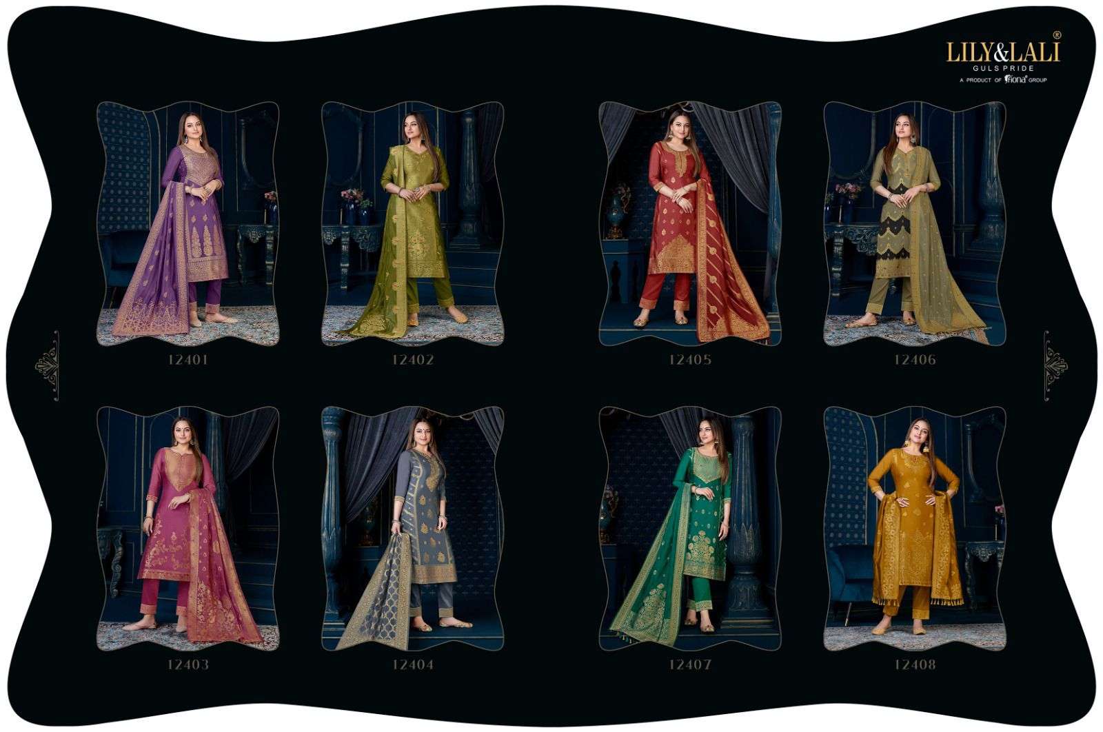LILY & LALI SILK KARI VOL 3 ORGANZA JACQAURD KURTI PANT WITH DUPATTA  (10)